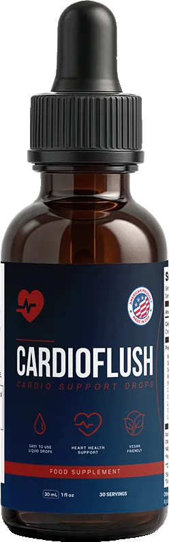 CardioFlush cardio support drops bottle, a once-a-day liquid supplement for a heart-healthy morning routine